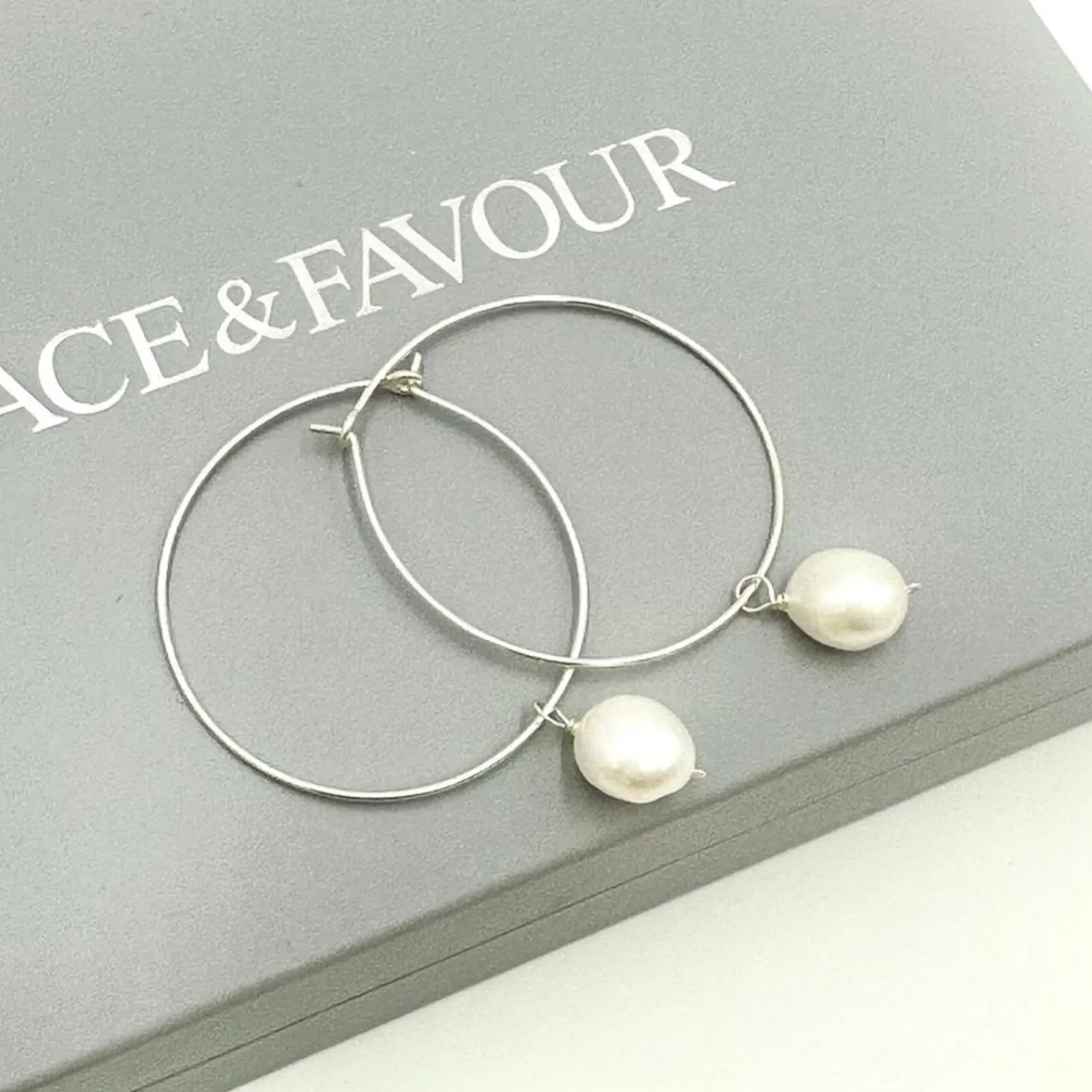 Lace & Favour Pearl Jewellery | Silver Wedding Jewellery*Kaliko Delicate Silver Hoop Earrings with Freshwater Pearl Drop Ivory/ Silver