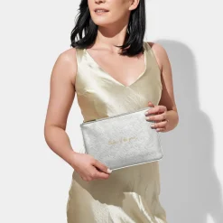 Katie Loxton Sentiment Pouches | Mother Of The Groom Gifts*'Mother of the Groom' Metallic Perfect Pouch Silver