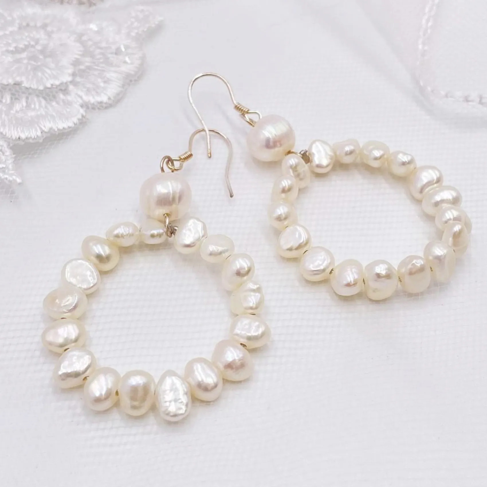Lace & Favour Pearl Jewellery | Silver Wedding Jewellery*Kelara Freshwater Pearl Hoop Earrings Ivory/ Silver
