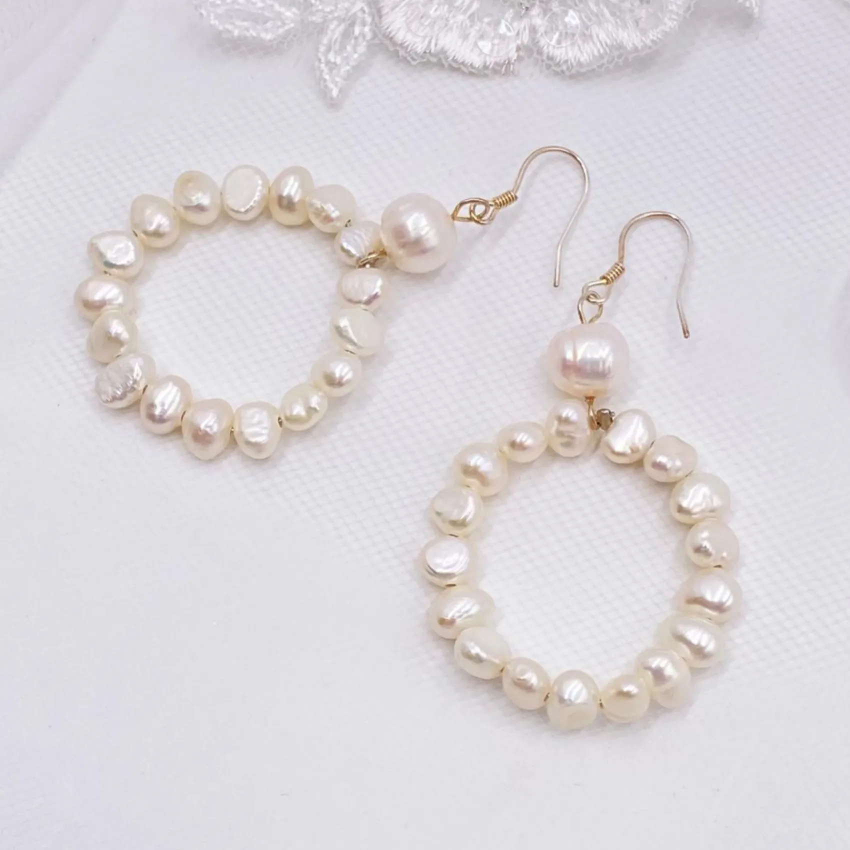 Lace & Favour Pearl Jewellery | Silver Wedding Jewellery*Kelara Freshwater Pearl Hoop Earrings Ivory/ Silver