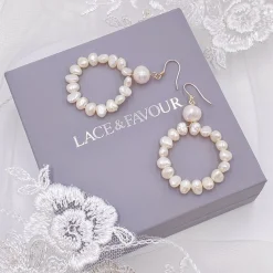 Lace & Favour Pearl Jewellery | Silver Wedding Jewellery*Kelara Freshwater Pearl Hoop Earrings Ivory/ Silver