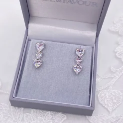 Lace & Favour Silver Prom Jewellery | Prom Earrings*Langham CZ Crystal Hearts Wedding Earrings Silver
