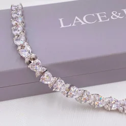 Lace & Favour Silver Prom Jewellery | Prom Bracelets*Langham CZ Crystal Hearts Wedding Bracelet Silver