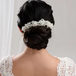 Lace & Favour Pearl Hair Accessories | Silver Hair Accessories*Laura Statement Pearl Bridal Headpiece Ivory/ Silver