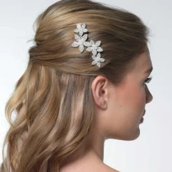 Poirier Prom Hair Clips & Combs | Crystal Hair Accessories*Leilani Crystal Floral Hair Comb Ivory/ Silver
