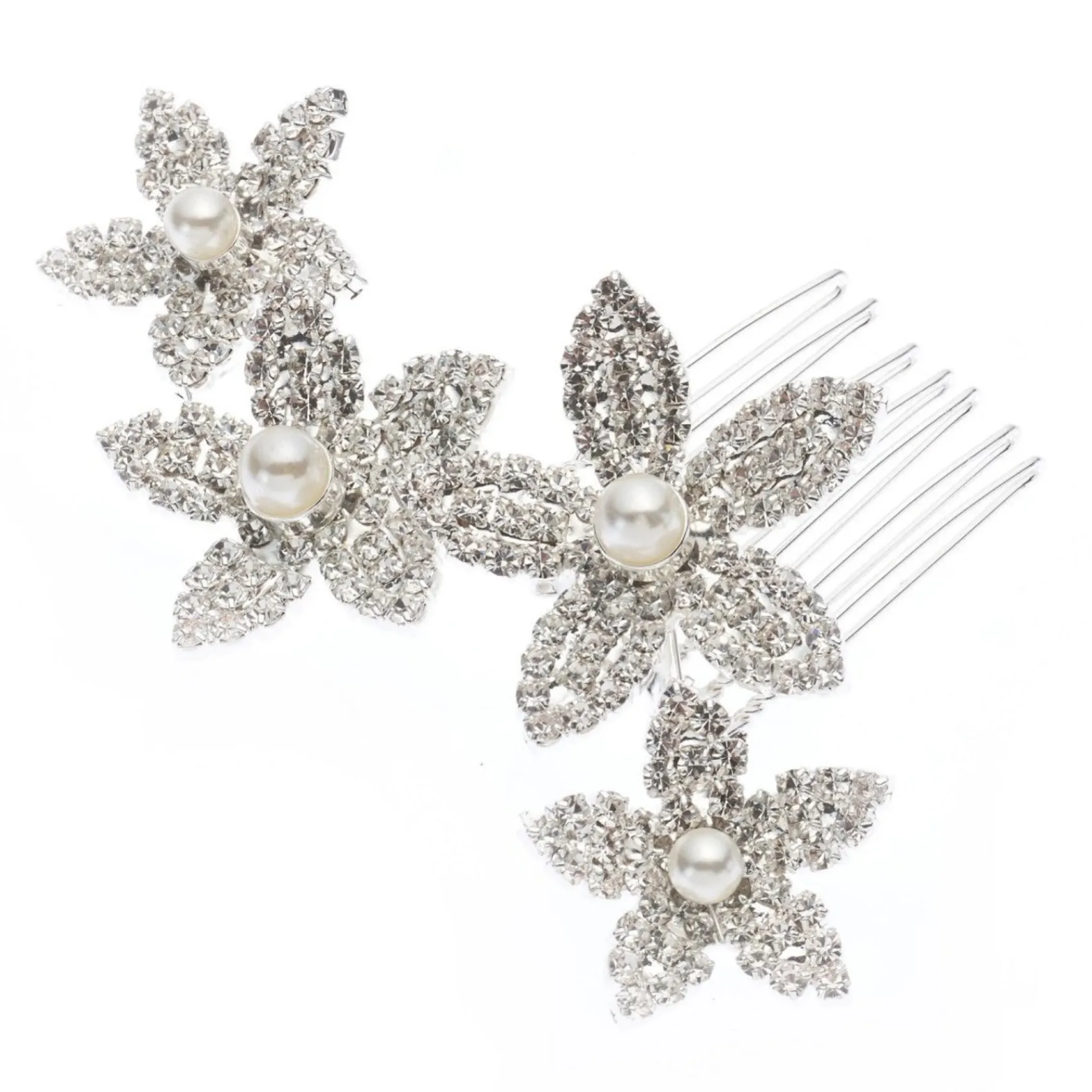 Poirier Prom Hair Clips & Combs | Crystal Hair Accessories*Leilani Crystal Floral Hair Comb Ivory/ Silver