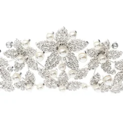 Poirier Prom Headbands & Tiaras | Crystal Hair Accessories*Leilani Statement Crystal Floral Wedding Crown Ivory/ Silver