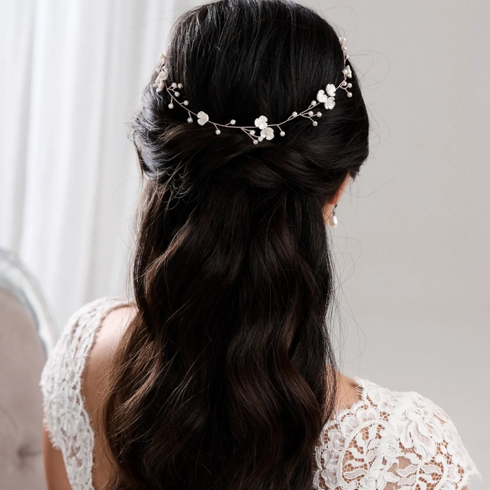 Lace & Favour Pearl Hair Accessories | Rose Gold Hair Accessories*Letisha Ivory Flowers and Pearl Sprigs Wedding Hair Vine (Rose Gold) Ivory/ Rose Gold