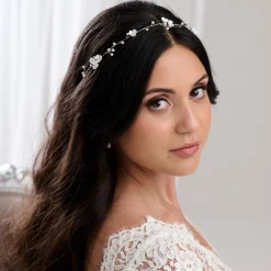Lace & Favour Pearl Hair Accessories | Silver Hair Accessories*Letisha Ivory Flowers and Pearl Sprigs Wedding Hair Vine (Silver) Ivory/ Silver