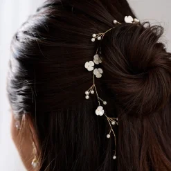 Lace & Favour Pearl Hair Accessories | Gold Hair Accessories*Letisha Ivory Flowers and Pearl Sprigs Wedding Hair Vine (Gold) Ivory/ Gold