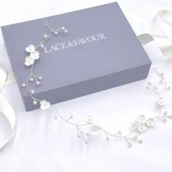 Lace & Favour Pearl Hair Accessories | Silver Hair Accessories*Letisha Ivory Flowers and Pearl Sprigs Wedding Hair Vine (Silver) Ivory/ Silver