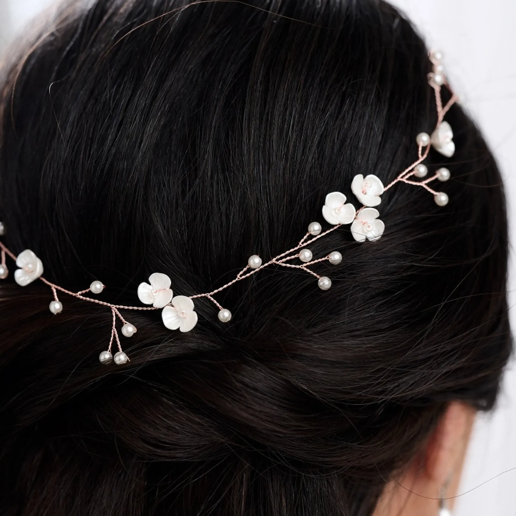 Lace & Favour Pearl Hair Accessories | Rose Gold Hair Accessories*Letisha Ivory Flowers and Pearl Sprigs Wedding Hair Vine (Rose Gold) Ivory/ Rose Gold