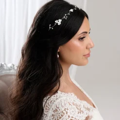 Lace & Favour Pearl Hair Accessories | Silver Hair Accessories*Letisha Ivory Flowers and Pearl Sprigs Wedding Hair Vine (Silver) Ivory/ Silver