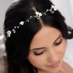 Lace & Favour Pearl Hair Accessories | Silver Hair Accessories*Letisha Ivory Flowers and Pearl Sprigs Wedding Hair Vine (Silver) Ivory/ Silver