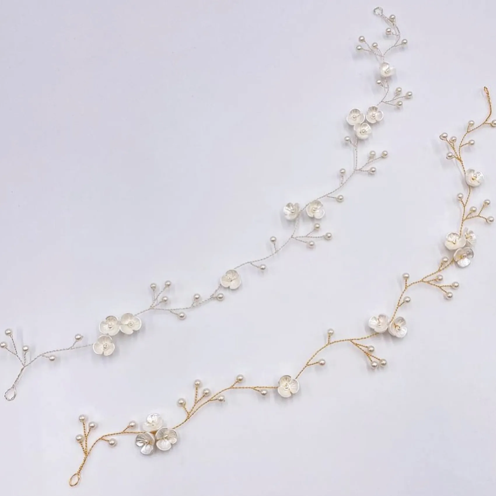 Lace & Favour Pearl Hair Accessories | Gold Hair Accessories*Letisha Ivory Flowers and Pearl Sprigs Wedding Hair Vine (Gold) Ivory/ Gold