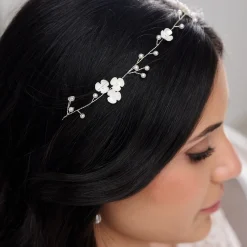 Lace & Favour Pearl Hair Accessories | Silver Hair Accessories*Letisha Ivory Flowers and Pearl Sprigs Wedding Hair Vine (Silver) Ivory/ Silver