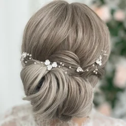 Lace & Favour Pearl Hair Accessories | Silver Hair Accessories*Letisha Ivory Flowers and Pearl Sprigs Wedding Hair Vine (Silver) Ivory/ Silver