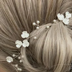 Lace & Favour Pearl Hair Accessories | Silver Hair Accessories*Letisha Ivory Flowers and Pearl Sprigs Wedding Hair Vine (Silver) Ivory/ Silver