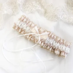 Boudoir Couture Bride Gifts | Bridal Garters*Liberty Blush and Ivory Lace Frill Bridal Garter with Double Bow Blush/ Nude/ Ivory
