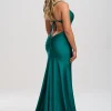 Linzi Jay Linzi Jay Prom Dresses | Teal Prom Dresses*Cowl Neck Backless Stretch Satin Prom Dress with Train