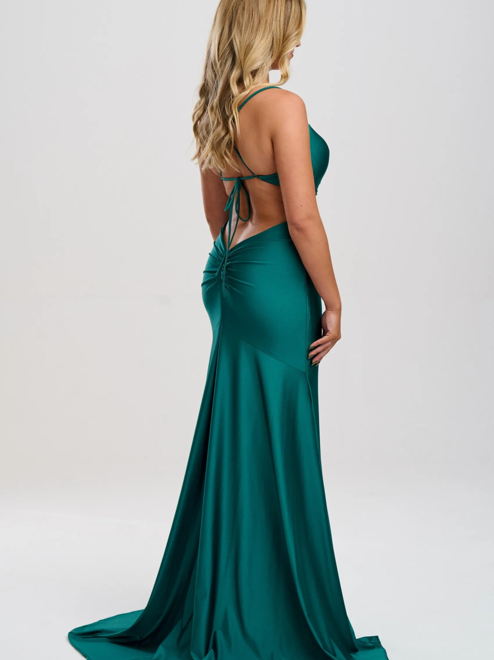 Linzi Jay Linzi Jay Prom Dresses | Teal Prom Dresses*Cowl Neck Backless Stretch Satin Prom Dress with Train