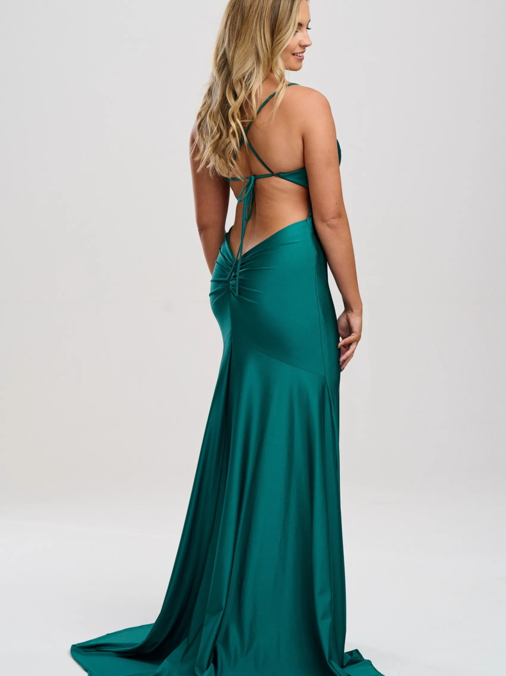 Linzi Jay Linzi Jay Prom Dresses | Teal Prom Dresses*Cowl Neck Backless Stretch Satin Prom Dress with Train