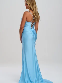Linzi Jay Linzi Jay Prom Dresses | Light Blue Prom Dresses*Cowl Neck Ruched Corset Prom Dress with Slit