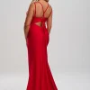 Linzi Jay Linzi Jay Prom Dresses | Red Prom Dresses*Gathered Front Tie Back Mermaid Prom Dress with Train