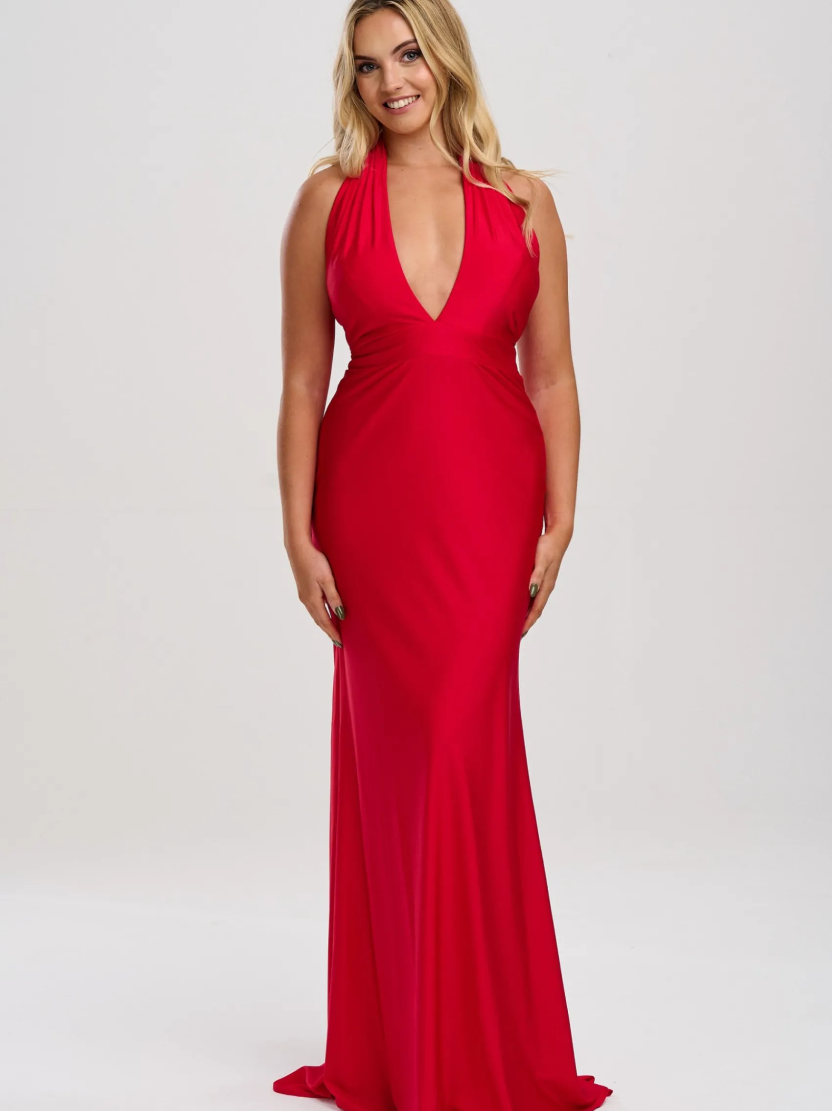 Linzi Jay Linzi Jay Prom Dresses | Red Prom Dresses*Halter Neck Stretch Satin Prom Dress with Train