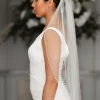 Linzi Jay Single Tier Veils | Chapel Length & Cathedral Veils*Single Tier Diamante Edge Bridal Veil | LA930 Ivory