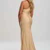 Linzi Jay Linzi Jay Prom Dresses | Champagne Prom Dresses*One Shoulder Stretch Satin Prom Dress with Slit and Train