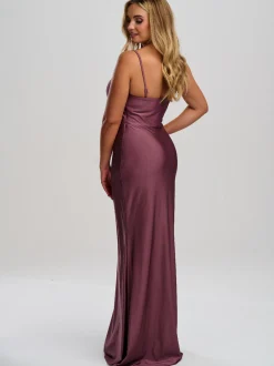 Linzi Jay Linzi Jay Prom Dresses*Tie Front Stretch Satin Fitted Prom Dress