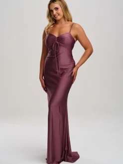 Linzi Jay Linzi Jay Prom Dresses*Tie Front Stretch Satin Fitted Prom Dress