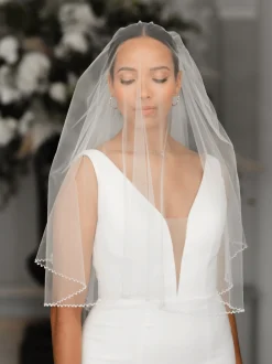 Linzi Jay Two Tier Veils | Fingertip Veils*Two Tier Pearl Edge Tulle Fingertip Veil V684 Ivory