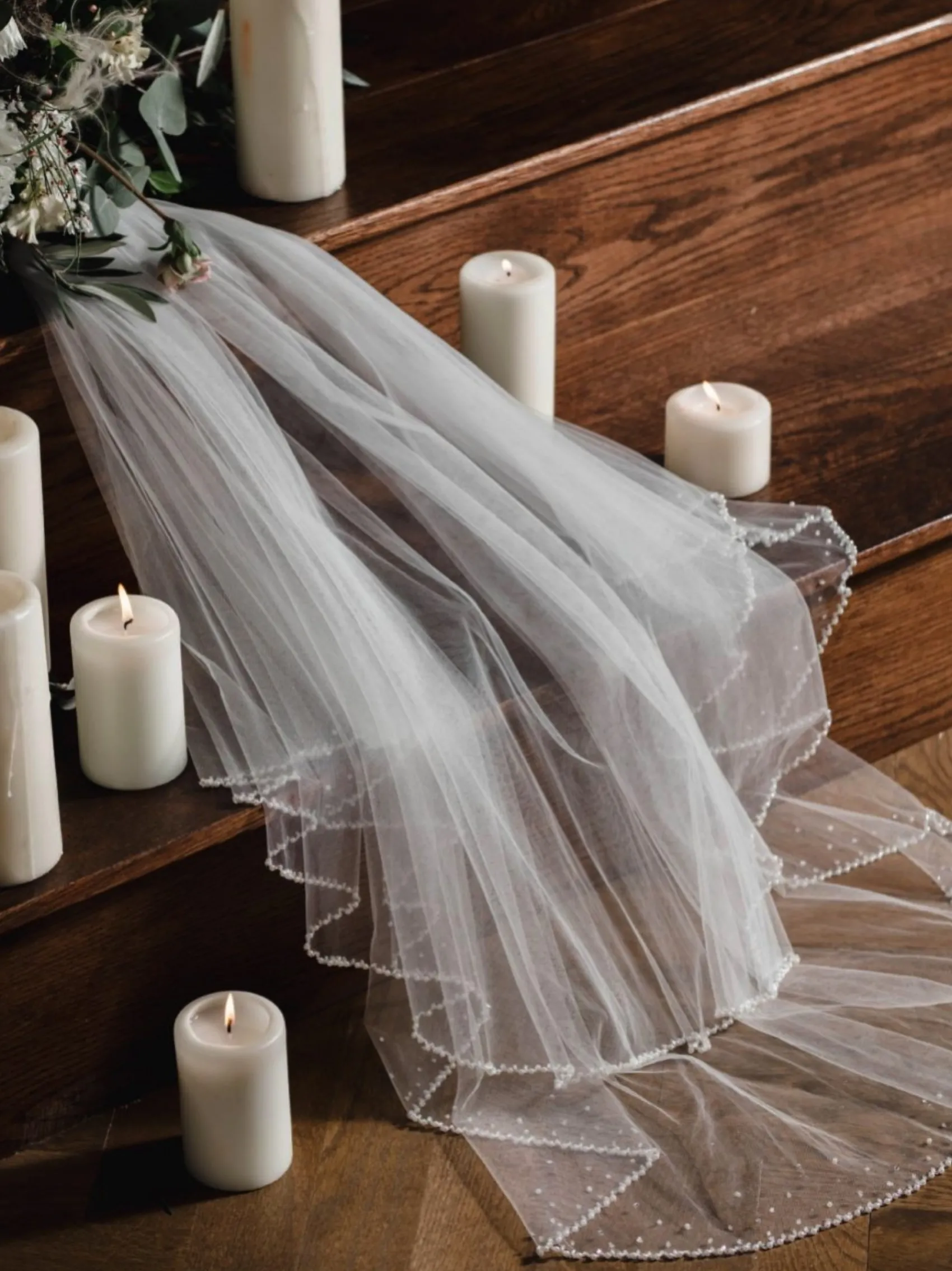 Linzi Jay Two Tier Veils | Fingertip Veils*Two Tier Pearl Edge Tulle Fingertip Veil V684 Ivory