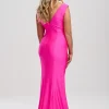 Linzi Jay Linzi Jay Prom Dresses | Pink Prom Dresses*V Neck Satin Jersey Fitted Prom Dress