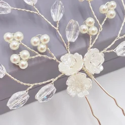 Lace & Favour Pearl Hair Accessories | Silver Hair Accessories*Lottie Floral Pearl and Crystal Hair Pin Ivory/ Silver