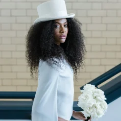 Poirier Bridal Hats*Loulou Bridal Top Hat with Bow Detail Ivory