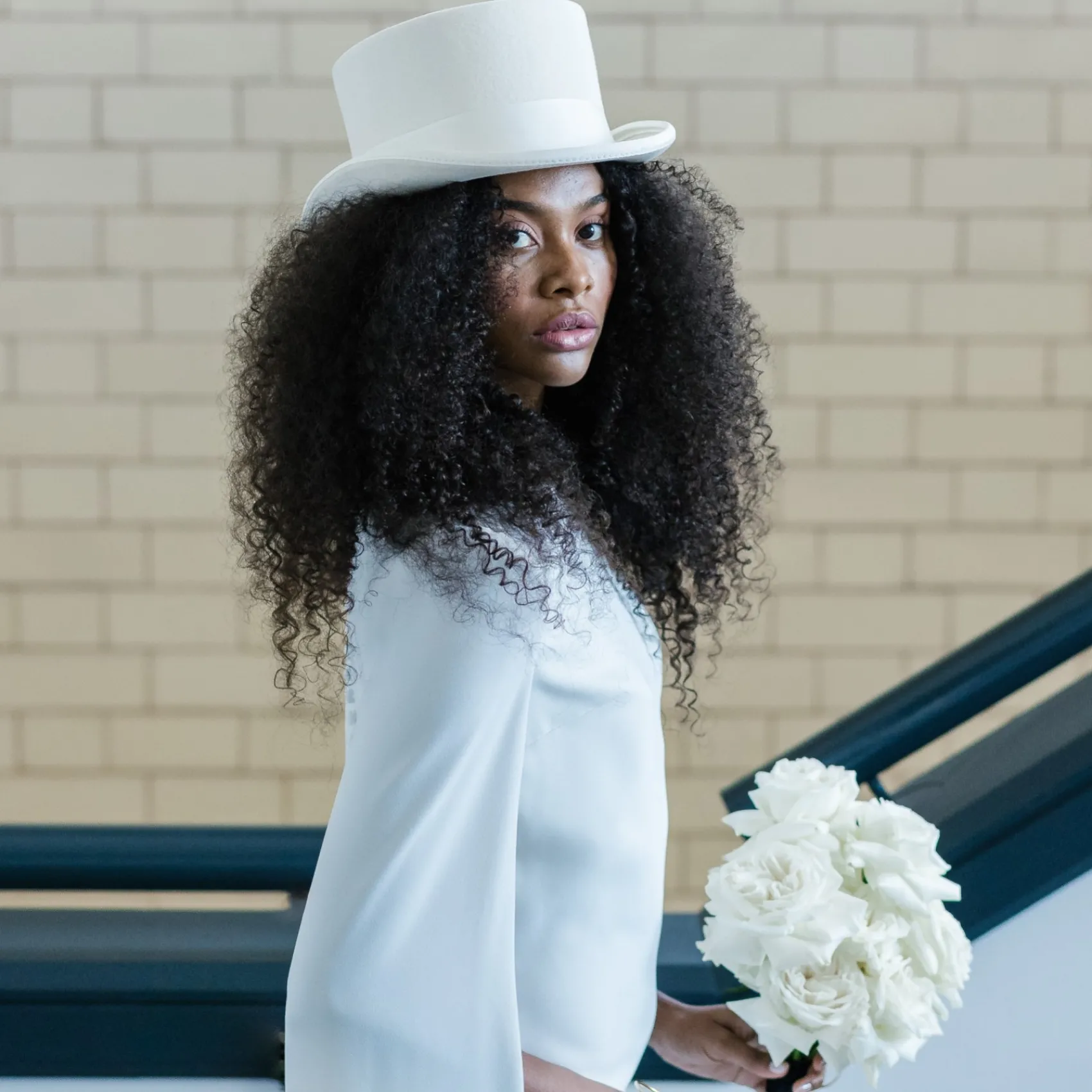 Poirier Bridal Hats*Loulou Bridal Top Hat with Bow Detail Ivory