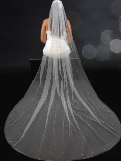 Twilight Designs Single Tier Veils | Elbow Length Veils*Lovington Single Tier Scattered Diamante Veil with Corded Edge Ivory