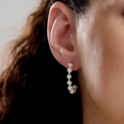 Lace & Favour Pearl Jewellery | Silver Wedding Jewellery*Luana Freshwater Pearl Half Hoop Earrings  Ivory/ Silver