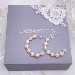 Lace & Favour Pearl Jewellery | Silver Wedding Jewellery*Luana Freshwater Pearl Half Hoop Earrings Ivory/ Silver
