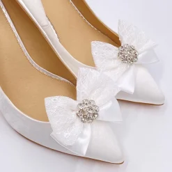 Lace & Favour Bride Gifts | Shoe Jewellery*Lulu Embellished Lace and Satin Bow Shoe Clips
