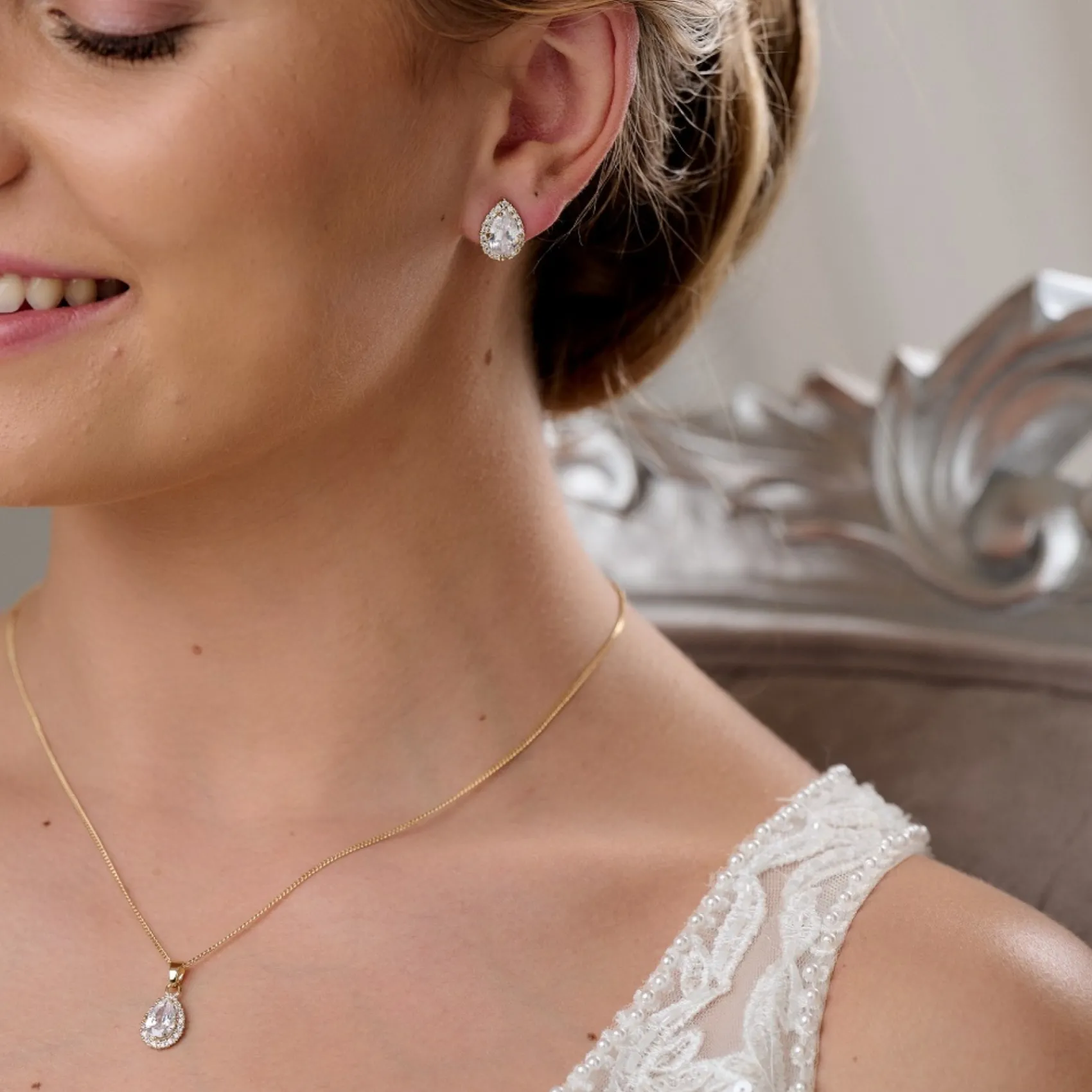 Lace & Favour Gold Prom Jewellery | Prom Jewellery Sets*Lulu Gold Crystal Stud Wedding Jewellery Set