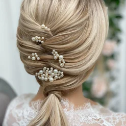 Lace & Favour Pearl Hair Accessories | Gold Hair Accessories*Macie Set of 5 Gold Mini Combs and Pins Ivory/ Gold