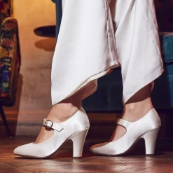 Rainbow Club Wedding Shoes | High Heel*Madeline by | Dyeable Satin Mary Jane Wedding Shoes Ivory