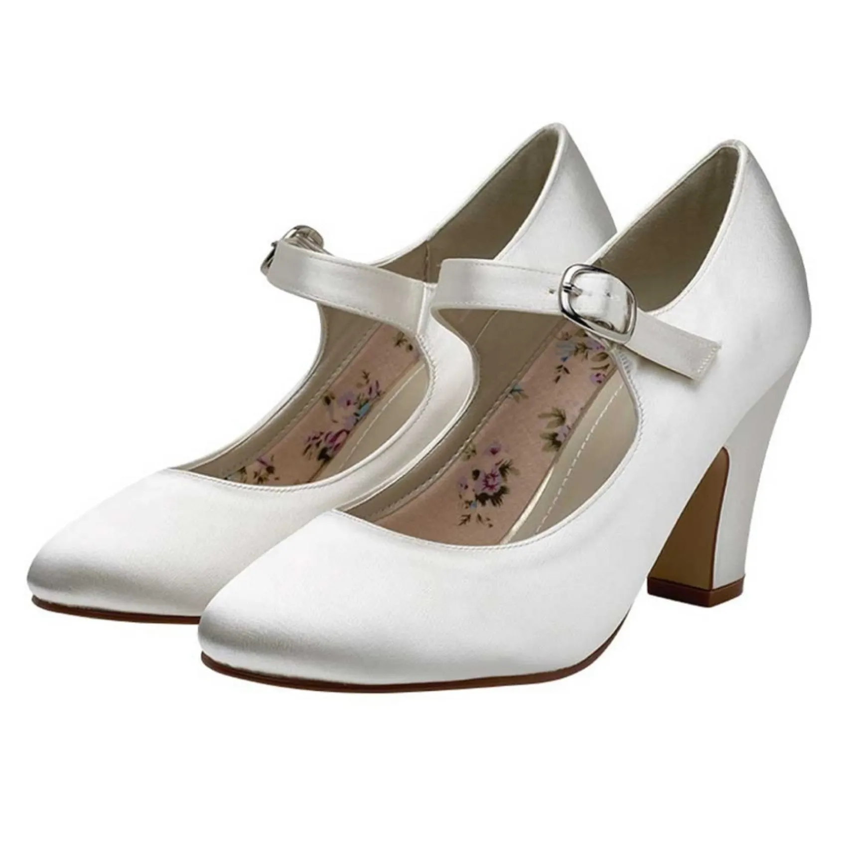 Rainbow Club Wedding Shoes | High Heel*Madeline by | Dyeable Satin Mary Jane Wedding Shoes Ivory
