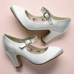 Rainbow Club Wedding Shoes | High Heel*Madeline by | Dyeable Satin Mary Jane Wedding Shoes Ivory