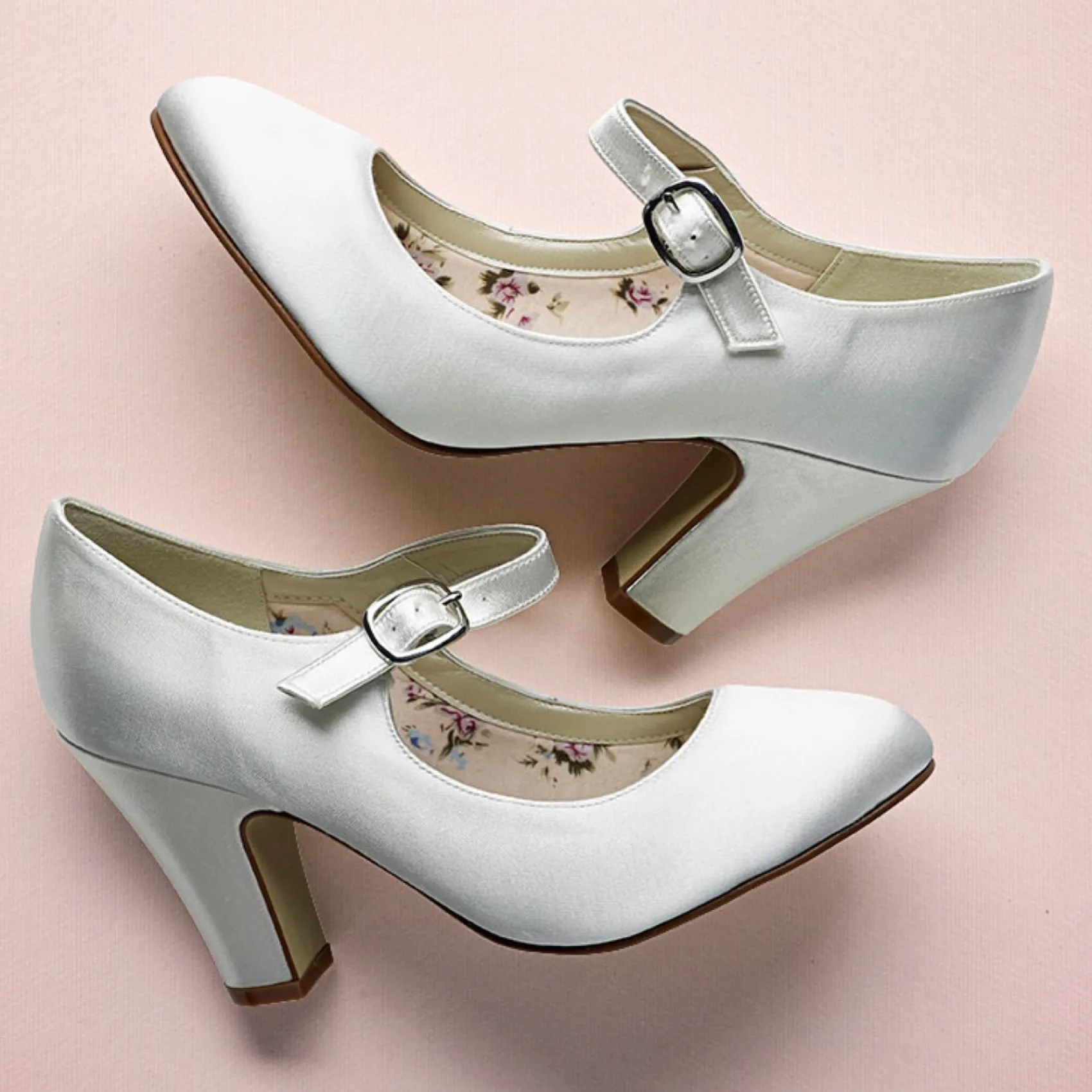 Rainbow Club Wedding Shoes | High Heel*Madeline by | Dyeable Satin Mary Jane Wedding Shoes Ivory
