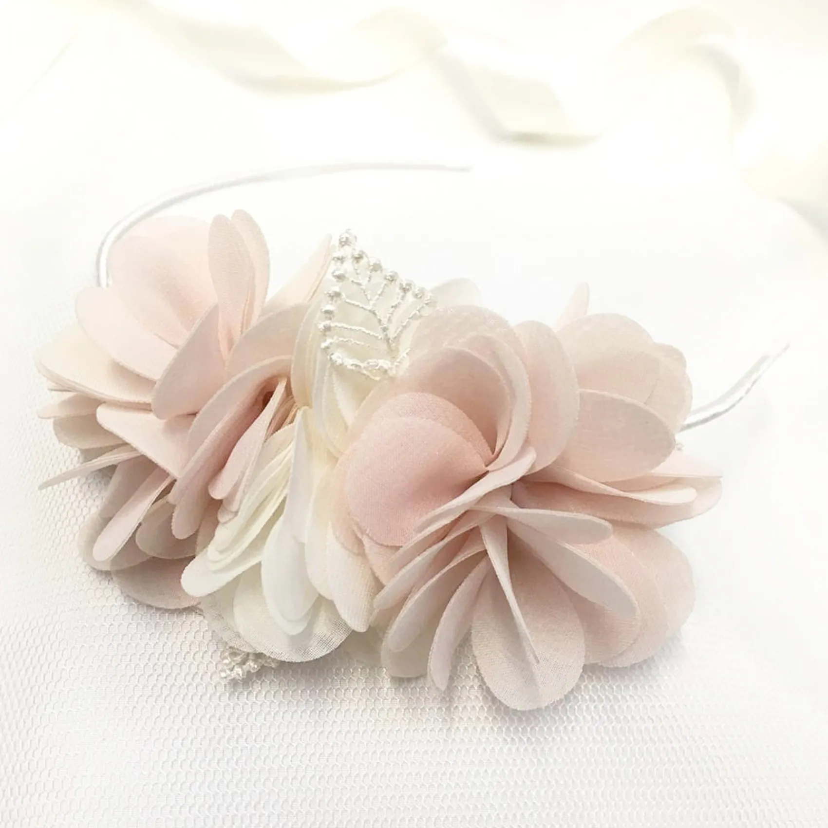 Beads & Beyond Flower Girl Gifts | Flower Girl Hair Accessories*Madelyn Blush and Ivory Flowers Side Headband Blush/ Ivory